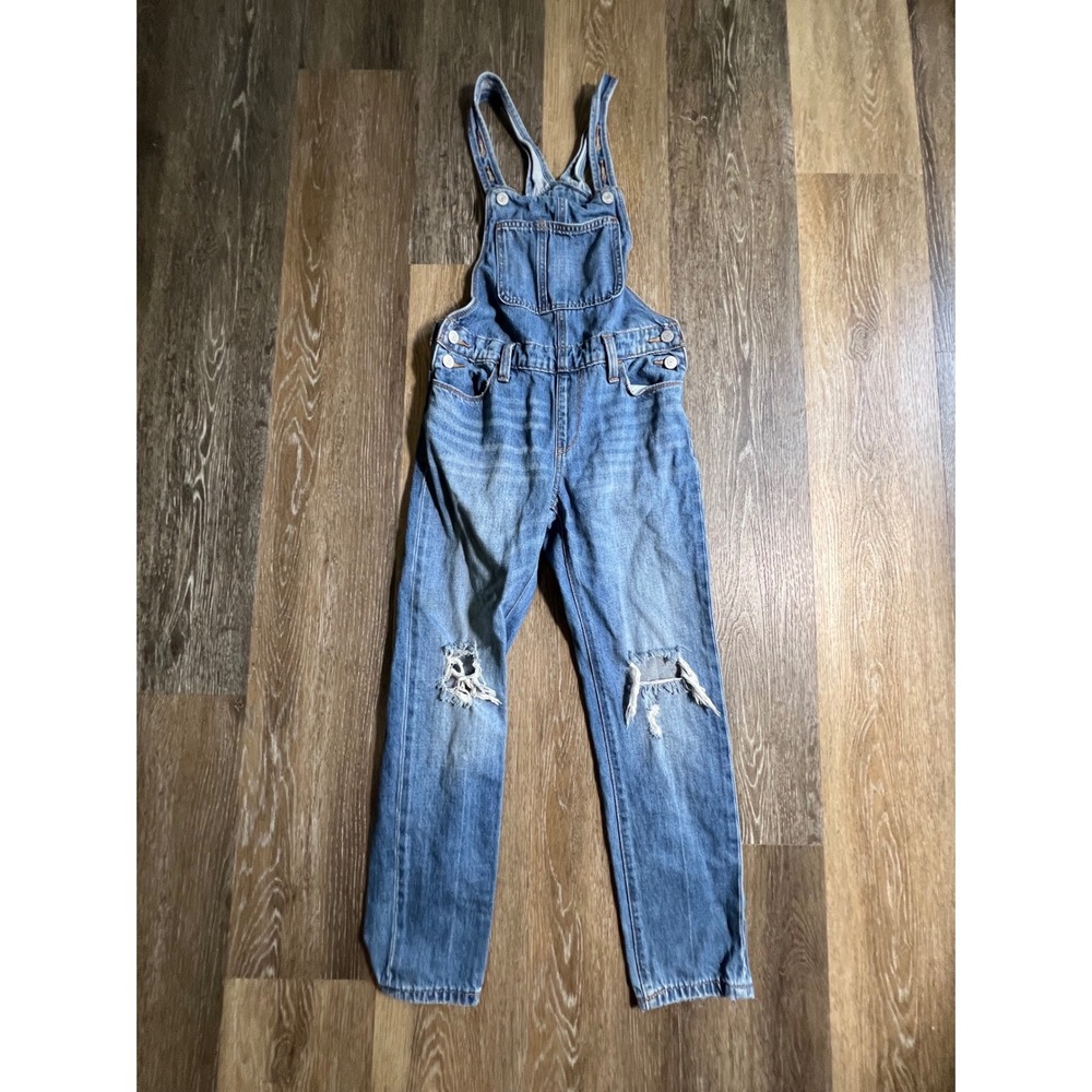 Old Navy Denim Overalls Kids L (10-12) Blue Distressed‎ Bib Straight Leg